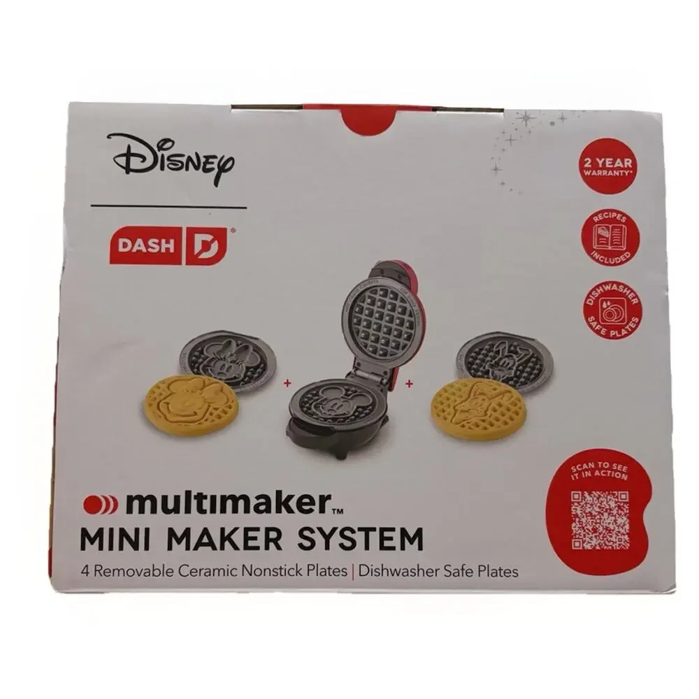 Disney Dash Multimaker Mini Waffle Maker System Mickey Minnie Pluto Plates 4”